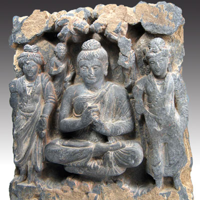 A Gandharan Grey Schist Frieze of Siddhartha, Kushan Period c. late 2nd century A.D.