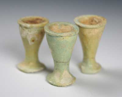 A group of three Egyptian Blue glazed Faience Offering Cups, 26th Dynasty, 664-525 BC