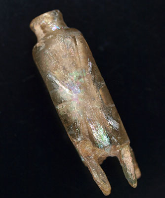 A Fatimid glass molar flask, Egypt, 10th/11th century AD