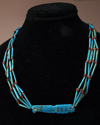 Superb Egyptian Azure Faience Amulet Necklace, 21st Dynasty ca 1069-945BC