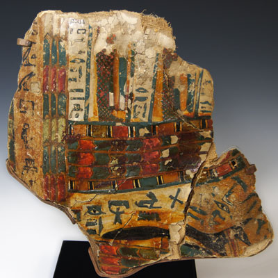 An Egyptian Cartonnage and polychrome fragment, 21st Dynasty, ca 1069 - 945 BC