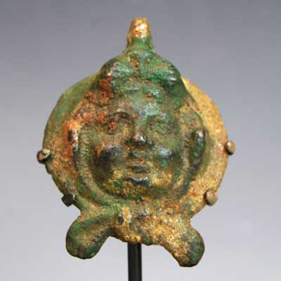 A Roman Bronze Bacchanalia Male Applique Head, ca 1st - 2nd century AD