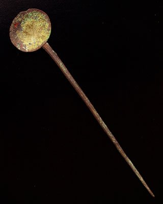 A Roman bronze cochlear spoon, ca 2nd century AD