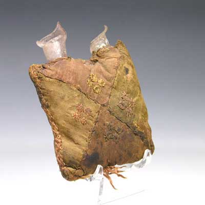 A Rare Silk and Linen Purse with Glass Bottles, ca 7th Century A.D.