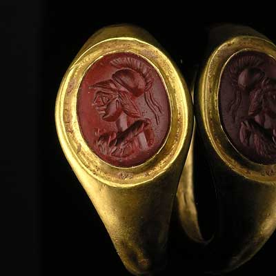 Ancient Roman Jewelry on Fine Roman Gold Signet Ring With Athena Intaglio  Ca 1st Century A D