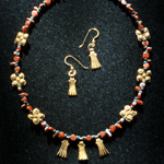 A Gold, Agate & Faience bead Necklace & Earrings, Achaemenid Period, Persia, ca 550 - 300 BC