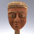An Egyptian Wood and Polychrome Mummy Mask, Late Period ca 664 - 332BC